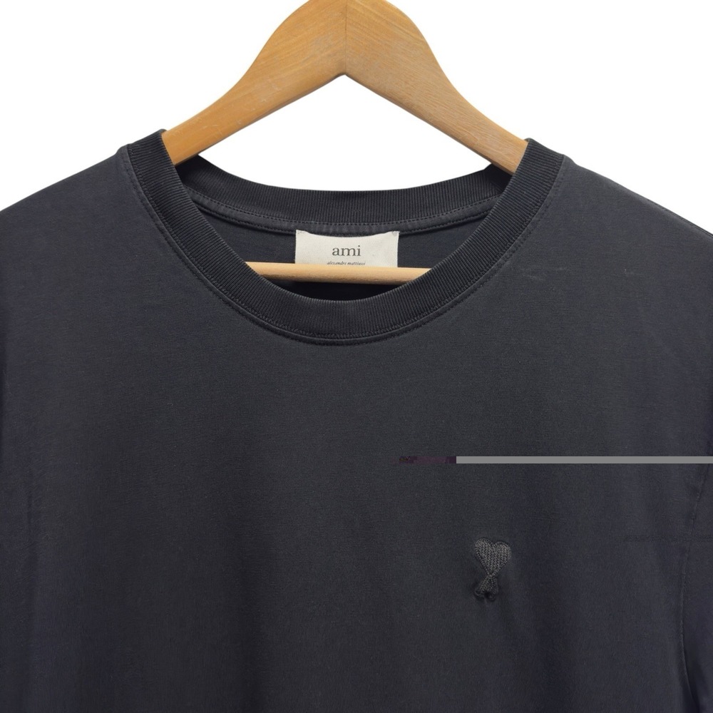 AMI Alexandre Mattiussi Mens Sz XL Black Crewneck Embroidered Heart Logo T-Shirt